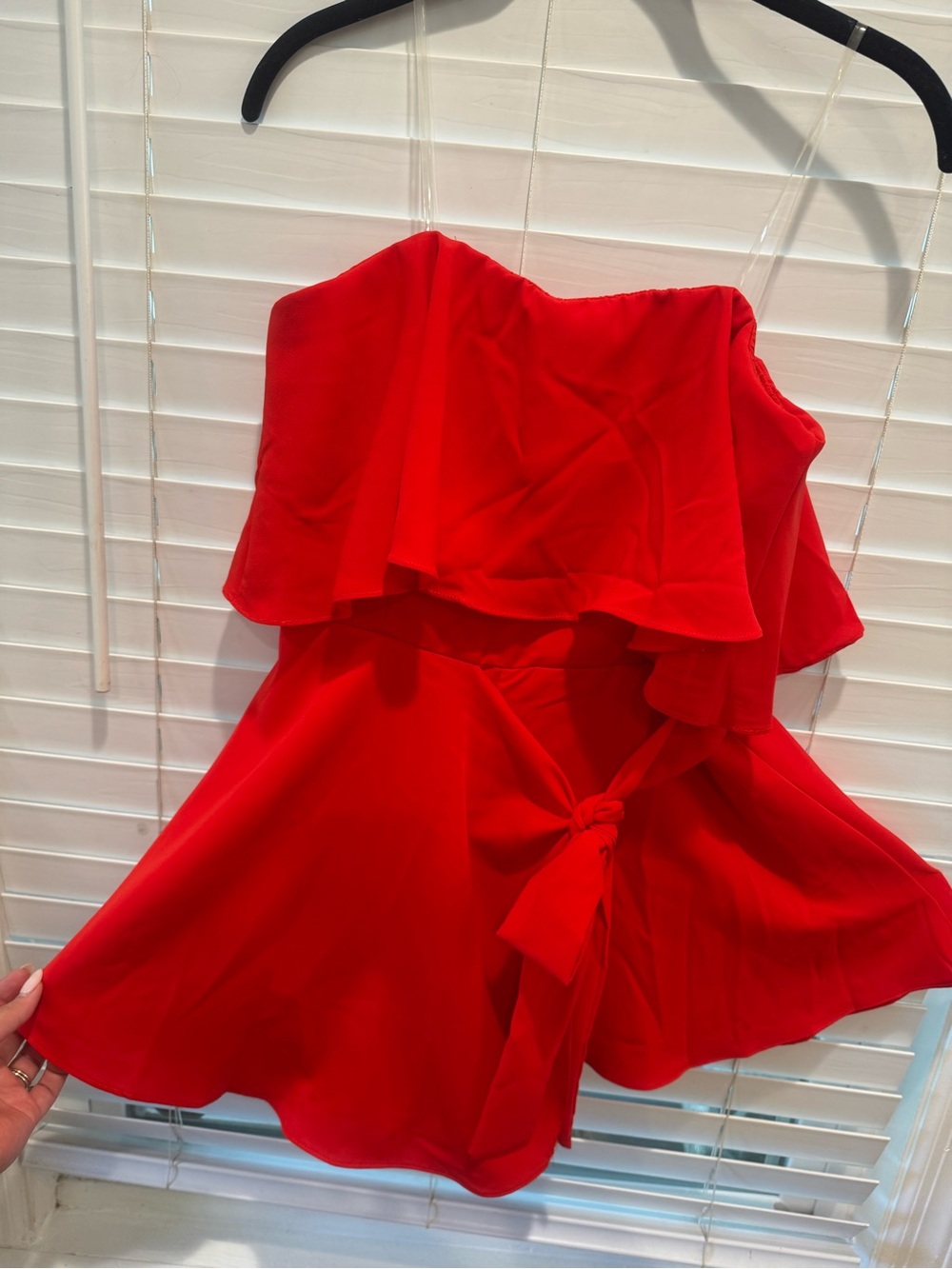 DO+BE Bright Red Strapless Ruffle Romper/ Skort with Front Tie
